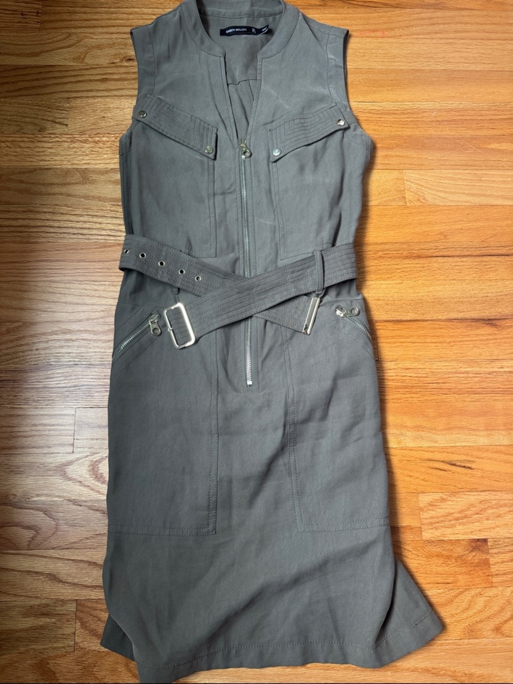 Karen Millen Olive Utility Dress with Belted Waist